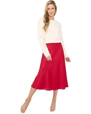 Cece A-line Side-zip Satin Midi Skirt - Red