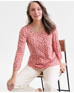 Style & Co. Printed Scoop-neck 3/4-sleeve Top - Red