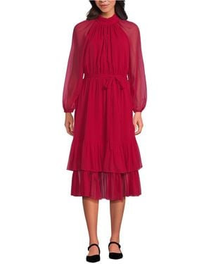 Lands' End Crinkle Chiffon Ruffle Dress - Red