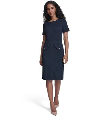 Tommy Hilfiger Short-sleeve Wicker Weave Shift Dress - Blue