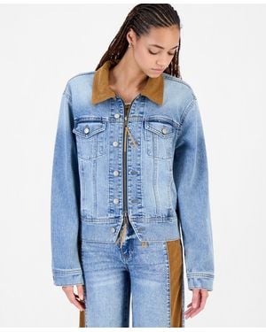 And Now This Cord Trim Long-sleeve Denim Jacket - Blue