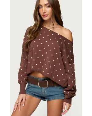 Edikted Oversized Off Shoulder Polka Dot Sweater - Brown