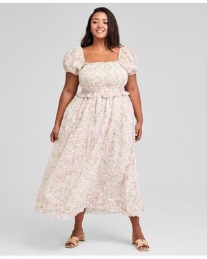 And Now This Trendy Plus Size Printed Puff-sleeve Midi Dress - Pink