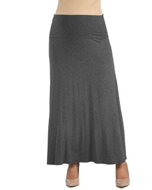 24seven Comfort Apparel Elastic Waist Solid Color Maternity Maxi Skirt - Gray