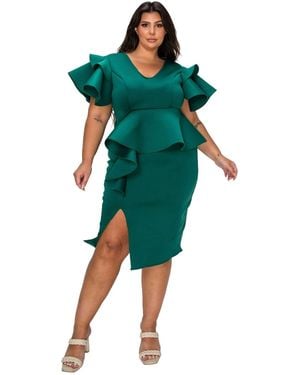 L I V D Plus Size Kira Neoprene Peplum Dress - Green