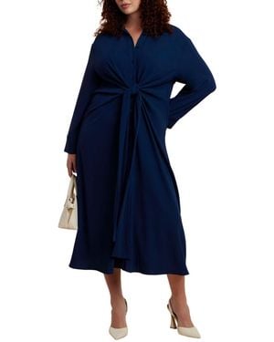 Eloquii Drapey Faux Leather Mini Dress - Blue