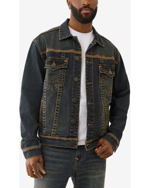 True Religion Super Flatlock Long Sleeve Trucker Jacket - Black