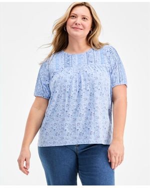 Style & Co. Plus Size Outline Floral Blouse - Blue