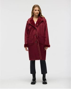 NVLT Longline Faux Shearling Coat - Red