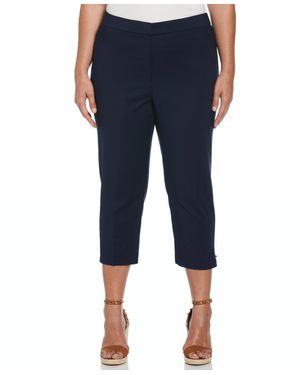 Rafaella Plus Size Satin Mid Rise Twill Capri Pants - Blue