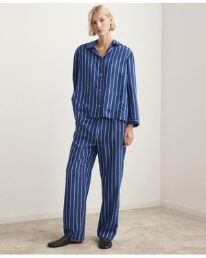 Mango Front Pocket Striped Pajama Shirt - Blue