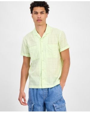 Sun & Stone Sun + Stone Chase Short Sleeve Textured Button-front Camp Shirt - Green