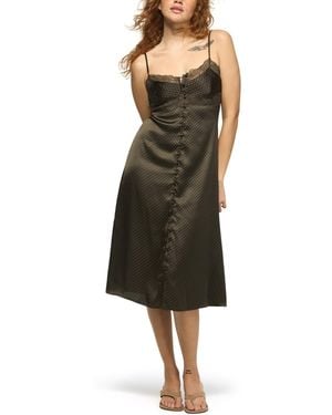 Lucky Brand Simone Polka-dot V-neck Lace Slip Midi Dress - Green