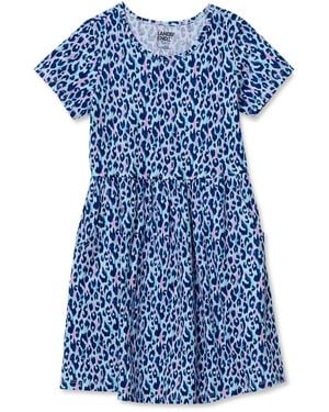 Lands' End Girls Short Sleeve Gathered Waist Jersey Dress - Blue