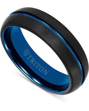Triton Two-tone Brushed Finish Wedding Band - Blue