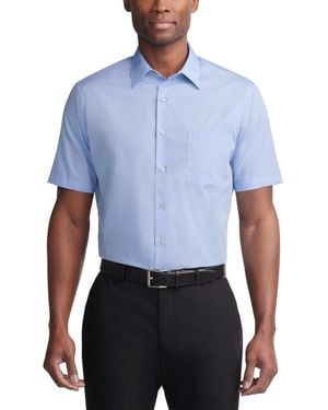 Van Heusen Dress Shirt, White Poplin Short-sleeved Shirt - Blue
