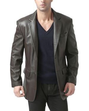 BGSD Men Classic Two-button Leather Blazer - Black