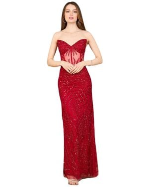 Lara Beaded Corset Prom Dress - Red
