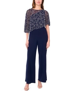 Msk Petite Polyester-blend Crewneck Jumpsuit - Blue