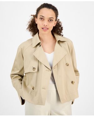 Anne Klein Petite Short Double-breasted Trench Coat - Natural