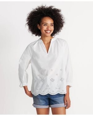Lands' End Eyelet Split Neck Shirt - White