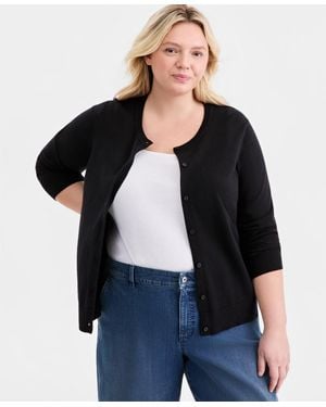 Style & Co. Plus Size Button-front Long-sleeve Cardigan - Black