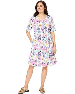 Woman Within Within Button-front Short Essential Dress - White