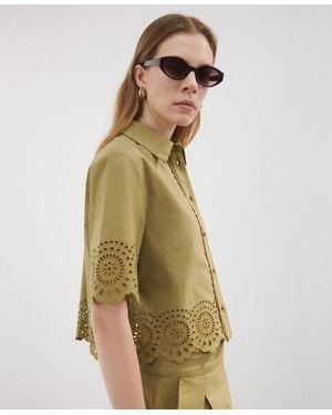 Mango Embroidered Openwork Shirt - Green
