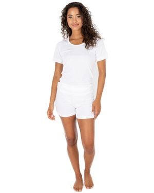 Leveret Matching Family Two Piece Cotton Short Sleeve Shirt And Shorts Solid Color Pajamas - White