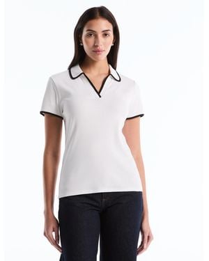 Rafaella Petite Contrast Trim Johnny Collar Polo Shirt - White
