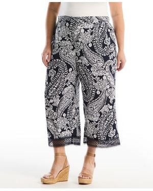Rafaella Plus Size Paisley Crochet Trim Pant - Gray