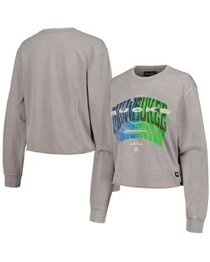 The Wild Collective Distressed Milwaukee Bucks Band Cropped Long Sleeve T-shirt - Gray