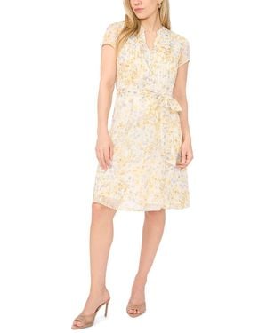 Msk Petite Printed Fit & Flare Split Crewneck Dress - Natural