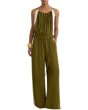 Reiss Inez Colorblock Gathered Wide-leg Jumpsuit - Green