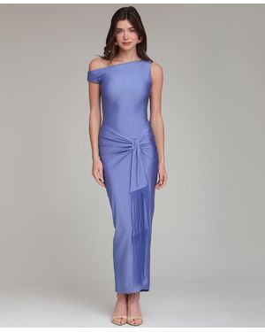 Avec Les Filles One-shoulder Fringe Front Dress - Blue
