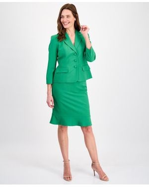 Le Suit Three-button Seamed Flounce-hem 2 Piece Skirt Suit - Green