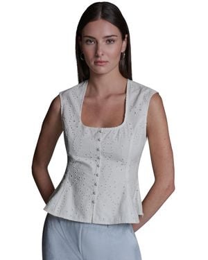 BCBGMAXAZRIA Eyelet Detail Sleeveless Square Neck Peplum Top - Gray