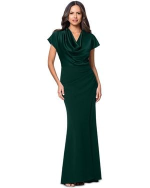 Betsy & Adam Petite Cowl Neck Long Ball Gown - Green