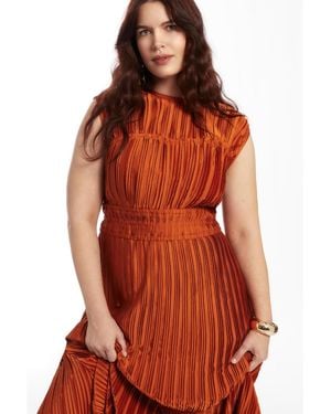 June + Vie June + Vie June + Vie Boatneck Cap-sleeve Maxi Dress. - Orange