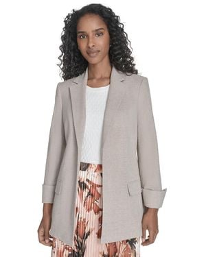 Calvin Klein Petite Notch Collar Open Front Blazer - Gray