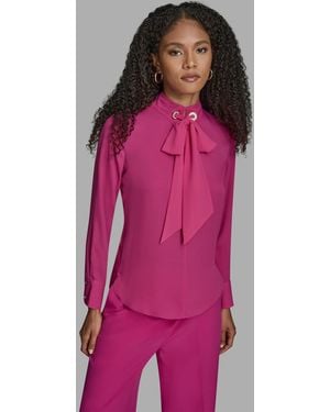 BCBGMAXAZRIA Long Sleeve Tie Neck Blouse - Pink