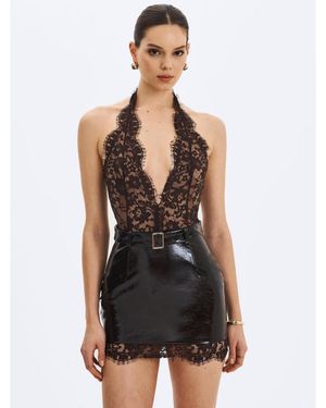 Miss Circle Faris Plunging Halter Belted Mini Dress - Black