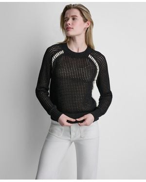DKNY Open Stitch Long Raglan-sleeve Sweater - Black