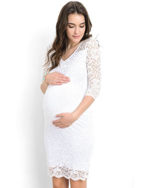 Hello Miss Maternity Bodycon Floral Lace Dress - White