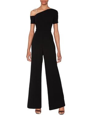 White Tie By Shani Crystal-bow One-shoulder Wide-leg Jumpsuit - Black