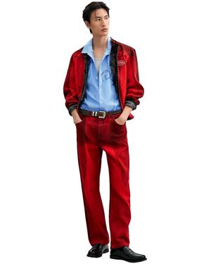 Desigual Paneled Denim Pants - Red