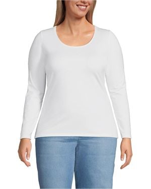 Lands' End Plus Size Lightweight Jersey Skimming Long Sleeve Scoop Neck T-shirt - White