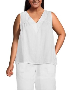 Lands' End Plus Size Linen V Neck Top - White