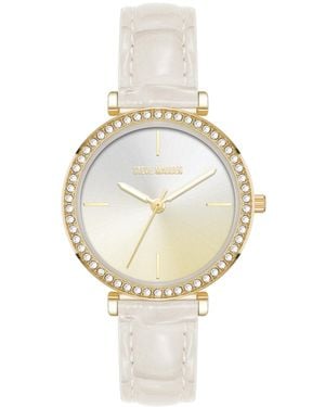 Steve Madden Contemporary White Faux Leather And Gold-tone Alloy Metal Watch - Metallic
