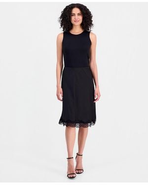 Tahari Satin Lace-trim A-line Skirt - Blue
